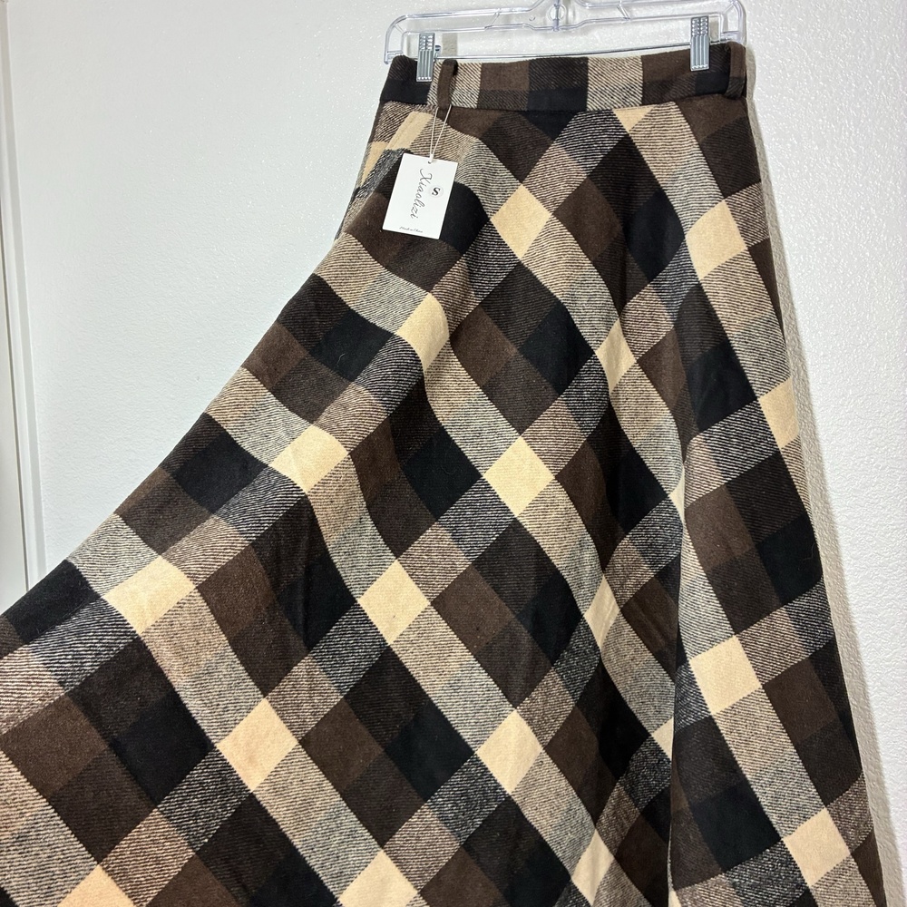 Xiaolizi Skirt Womens Small Brown Plaid Flannel A-Line Midi Lined Pockets